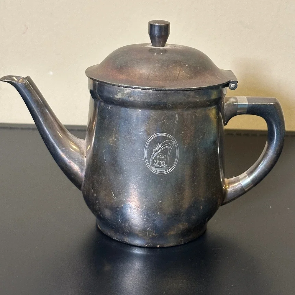 WMF Hotel Germany Silver Plated Teapot 0.30L Engraved Ship Nautical Vintage 5in